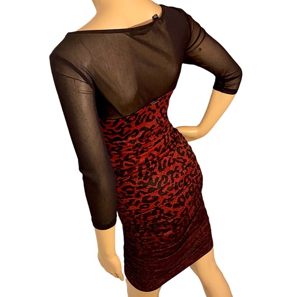 🆕 GUESS  | BANDIDA DRESS IN RED & BLACK LEOPARD PRINT SNAKESKIN OMBRÉ  SZ S - Picture 7 of 16
